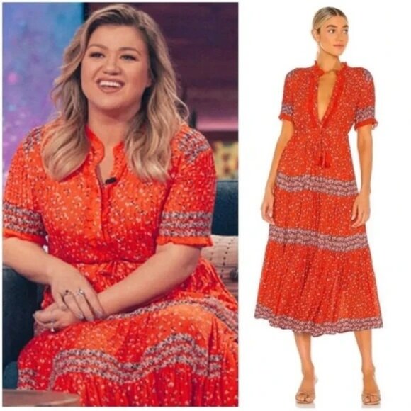 Free People Rare Feeling Maxi Dress in Orange Pop‎ Combo Size Small - Picture 1 of 13